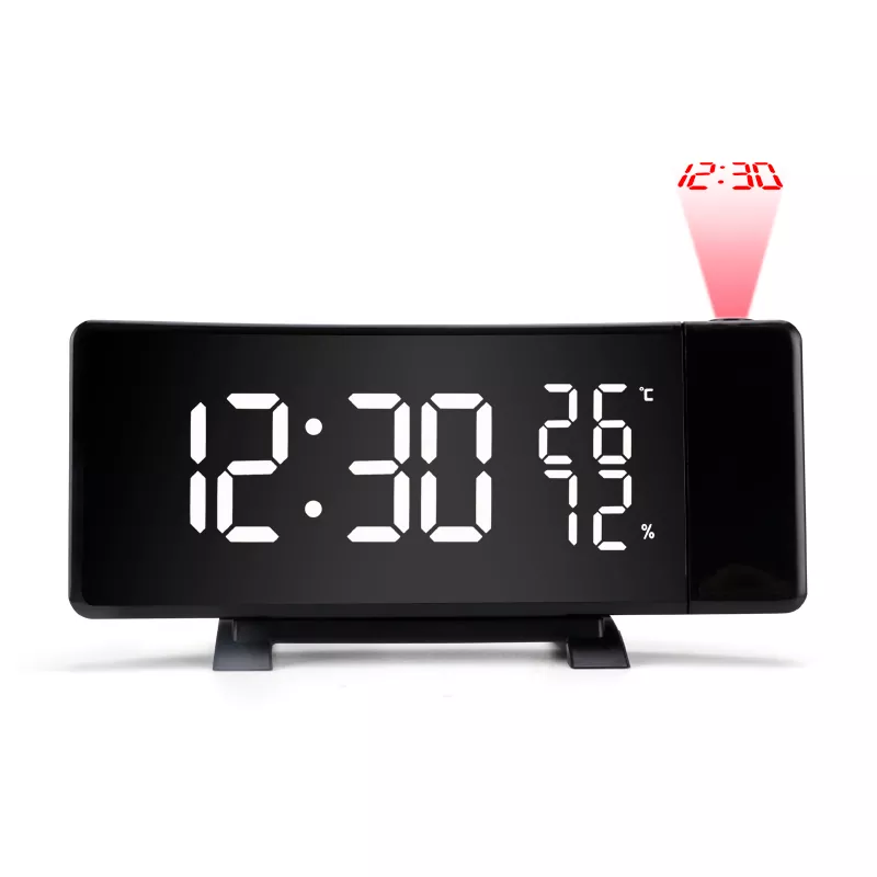Curved Screen White Blue Red Display FM Projection Clock