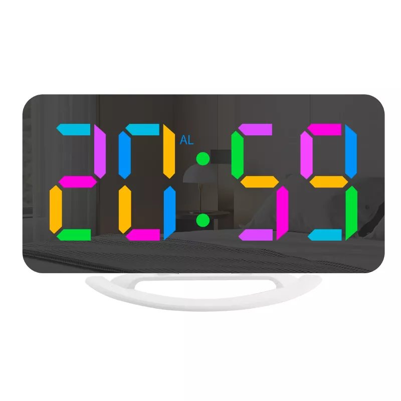 LED RGB Color Display Desk Mirror Alarm Clock
